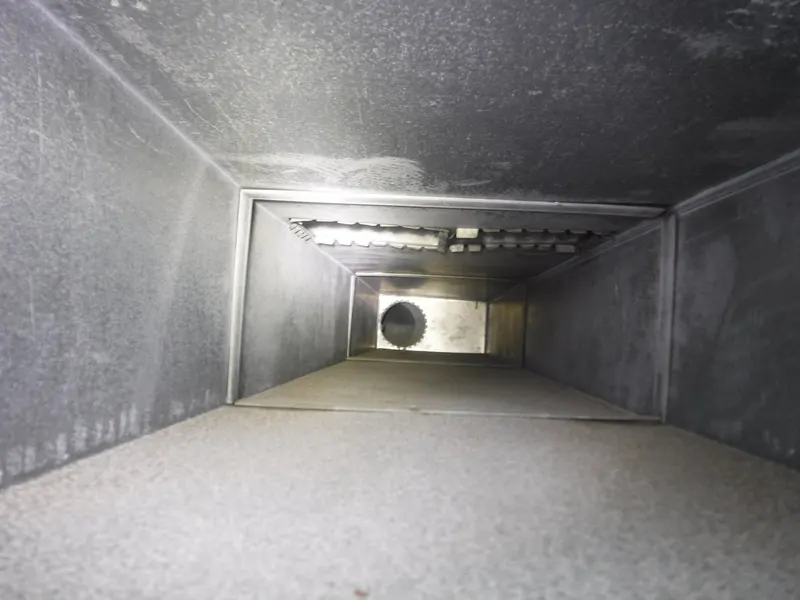 Clean interior of a sheet-metal return air duct after Armstrong's air duct cleaning.