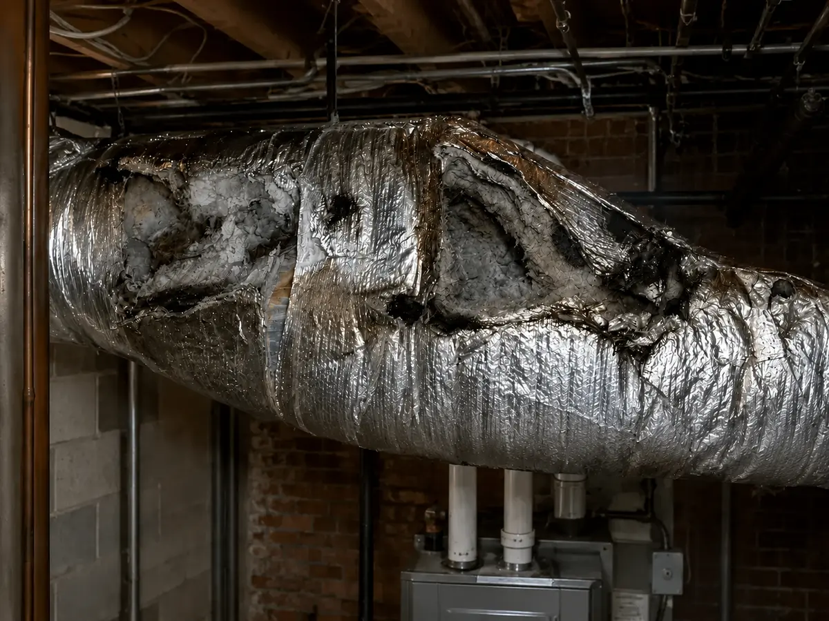 Armstrong technicians replacing and reinsulating disaster-damaged ductwork