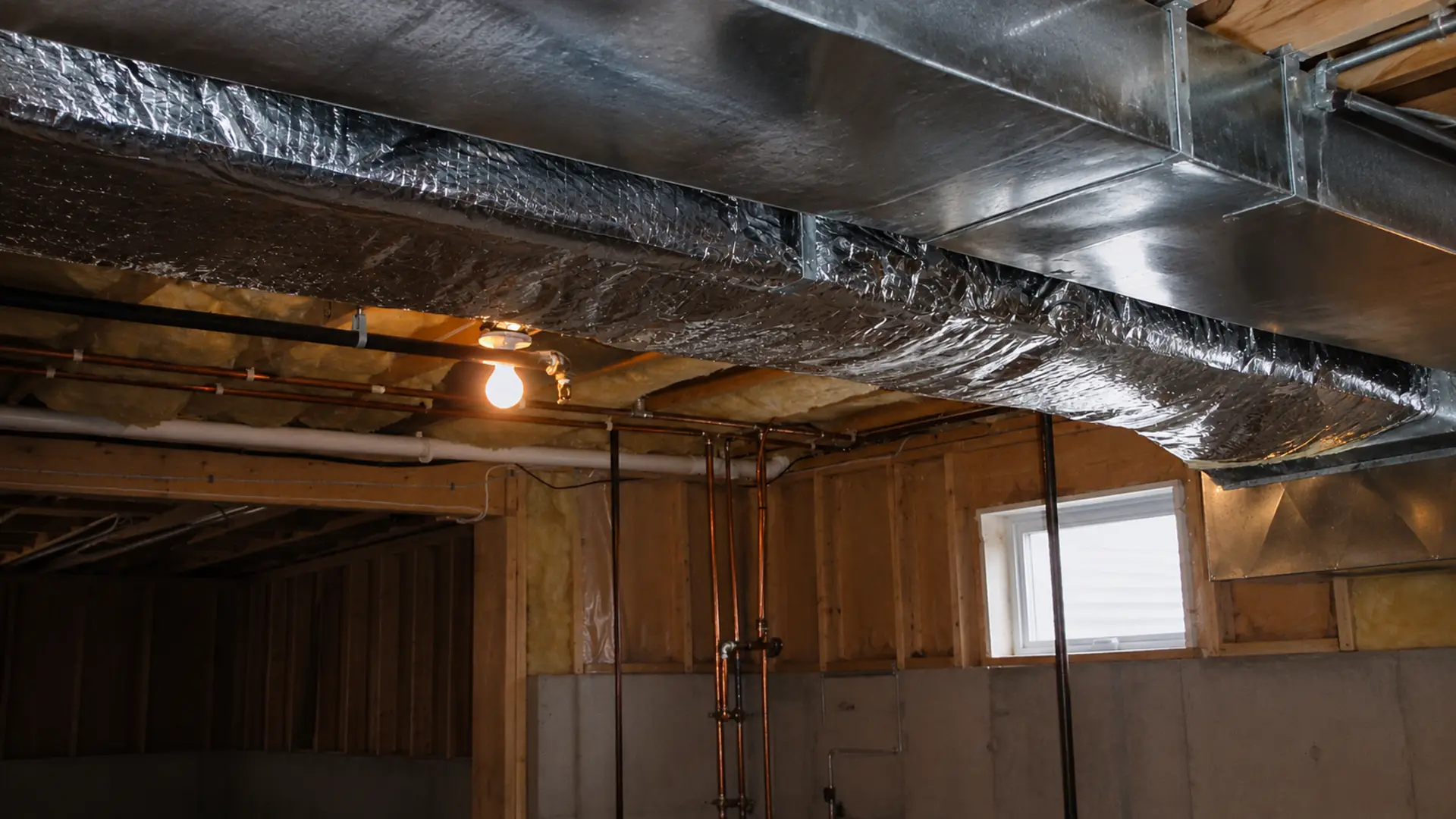 Armstrong crew removing fire-damaged ductwork from a commercial building after a disaster