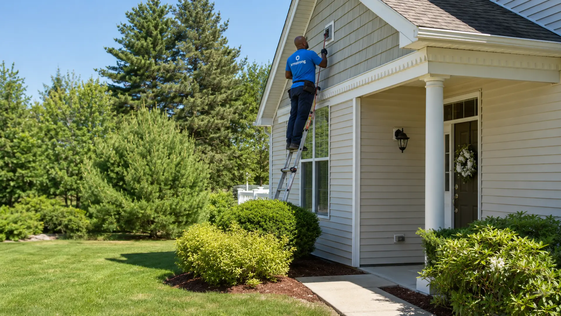 Technician clearing a clogged dryer vent on a New Hampshire home