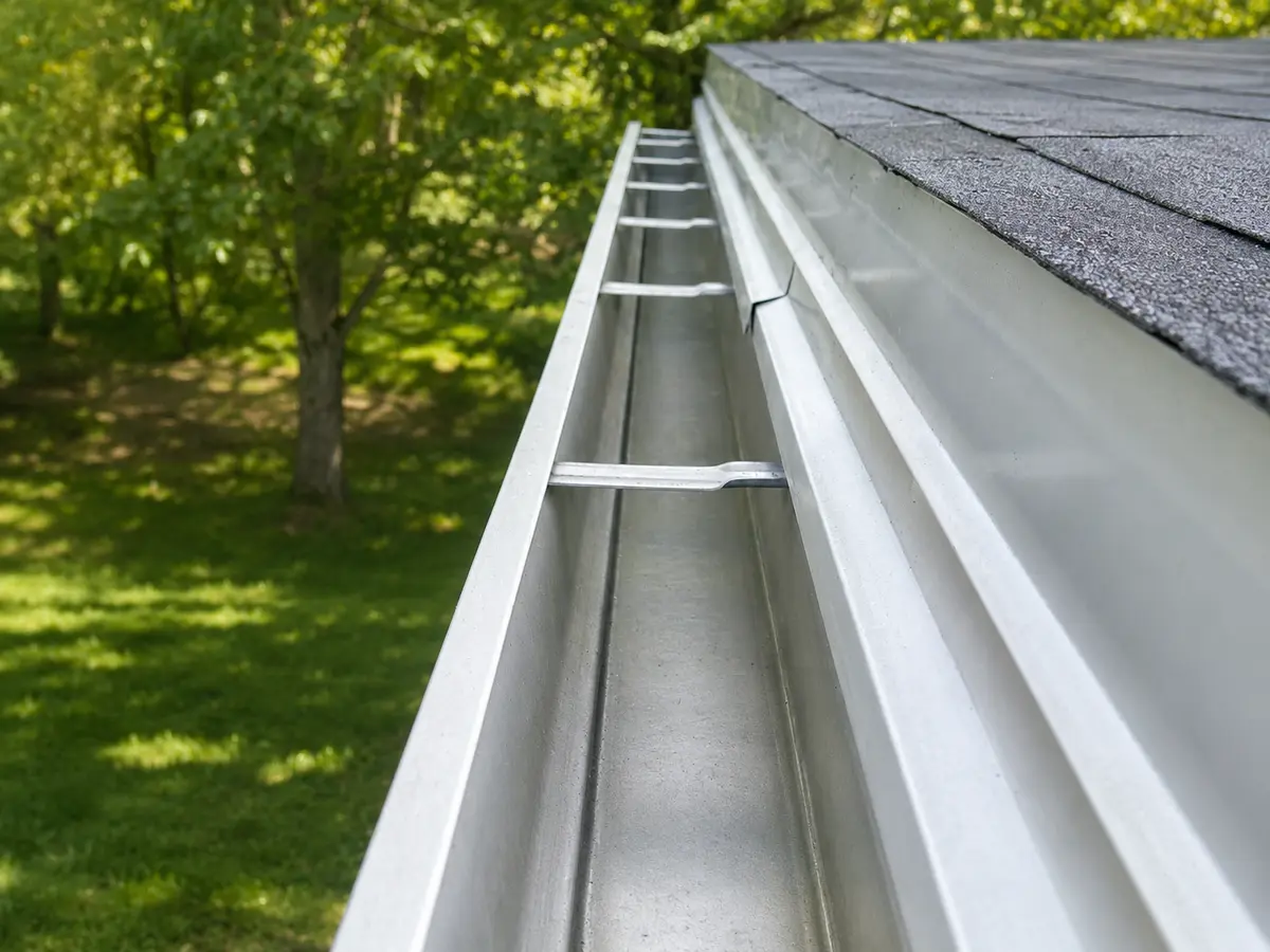 Armstrong technician flushing debris from a home's gutters and downspouts